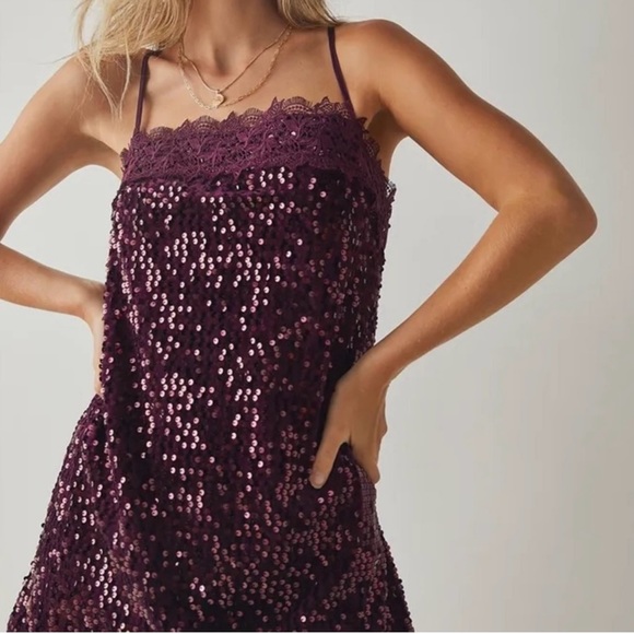 Free People Burgundy Sequin Mini Dress - Picture 4 of 12